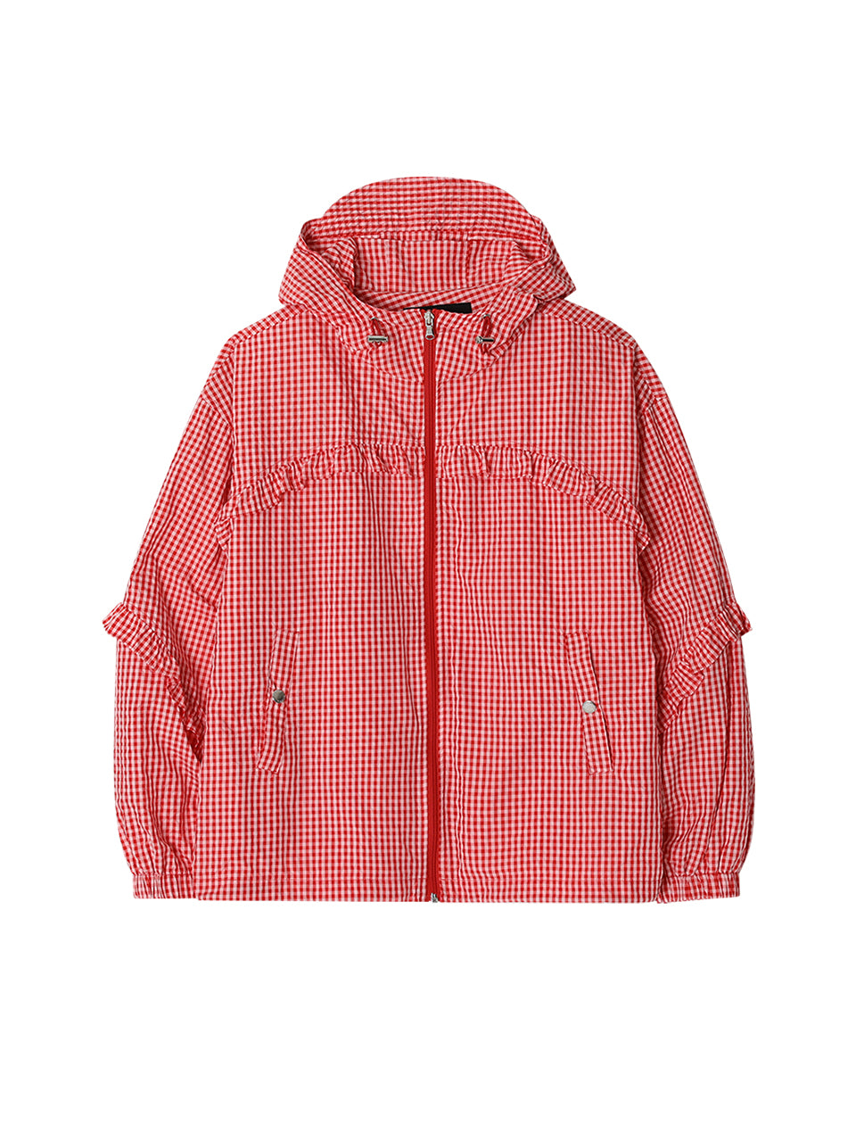 CHECK FRILL WINDBREAKER_RED