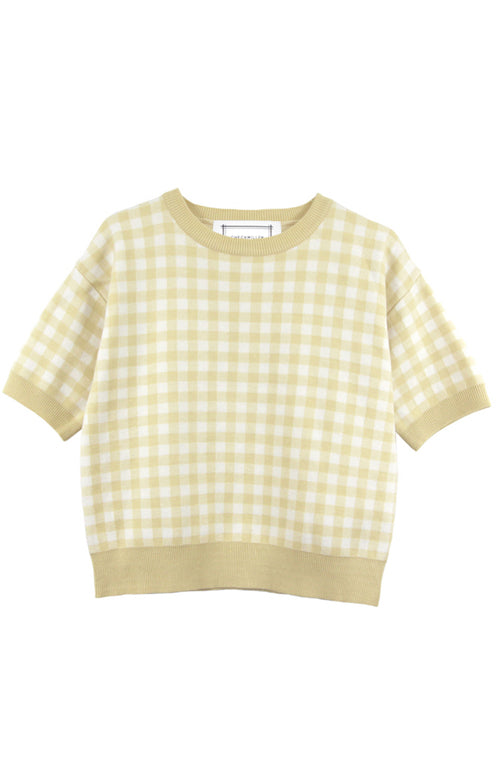 Gingham Check Crop Short Sleeve Kni (Yellow)