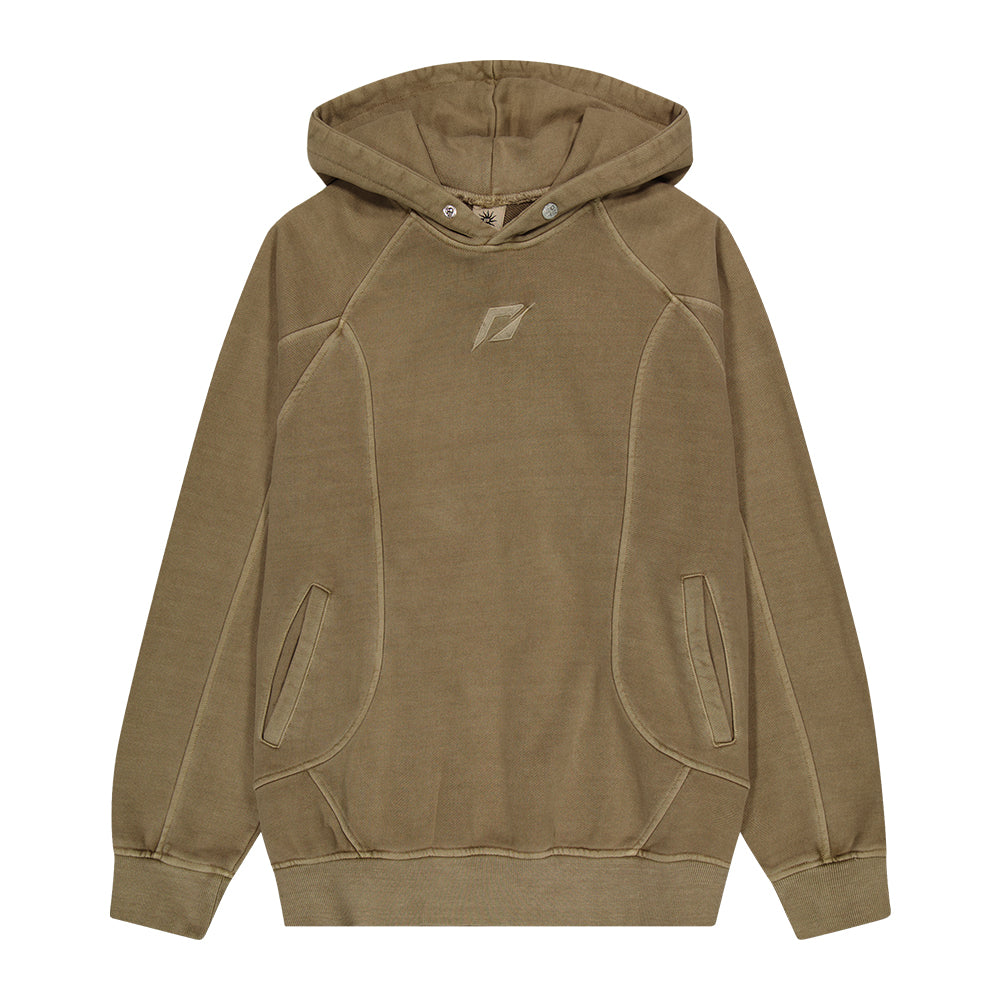 [Heavy Cotton] Pigment Washing Puzzle Embroidered Hoodie_Brown