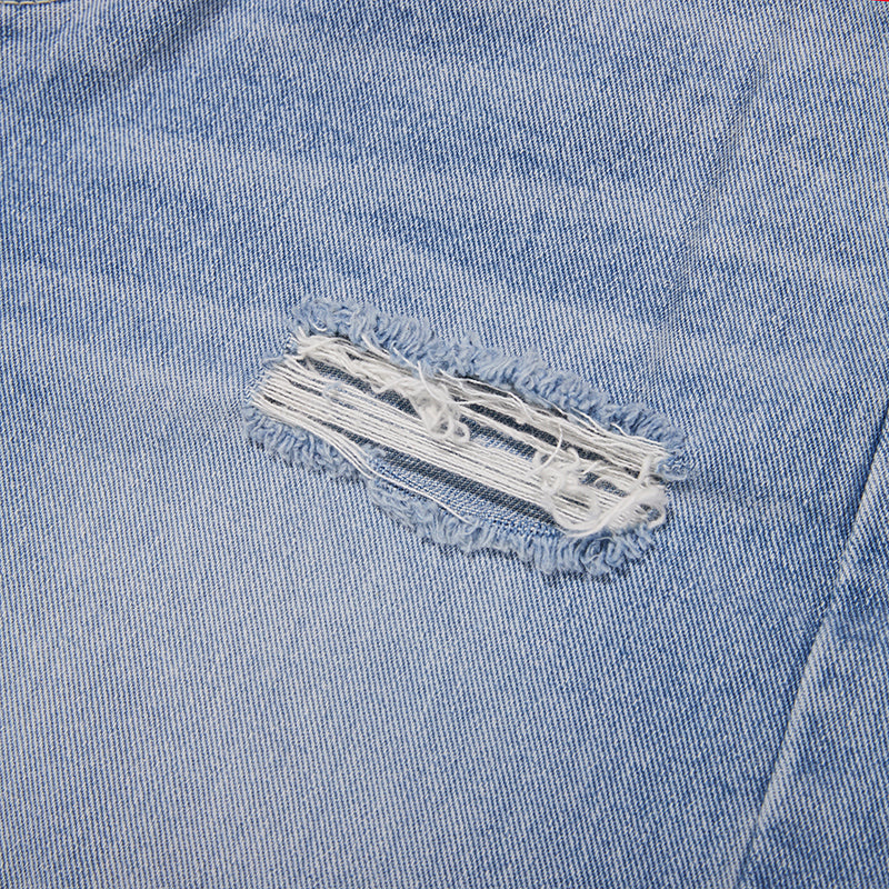 DAMAGE HALF DENIM PANTS [LIGHT BLUE]