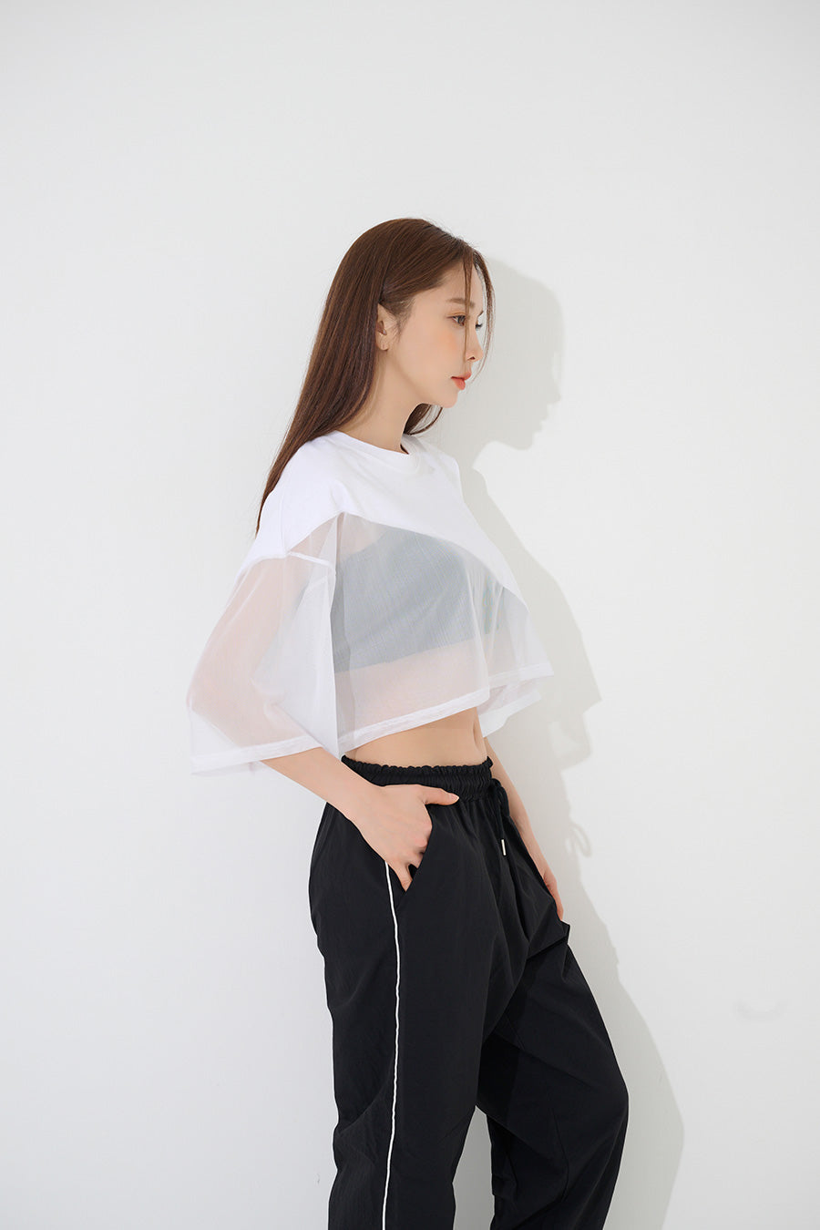 TOP(9238) Mesh Short Sleeve Crop Tee