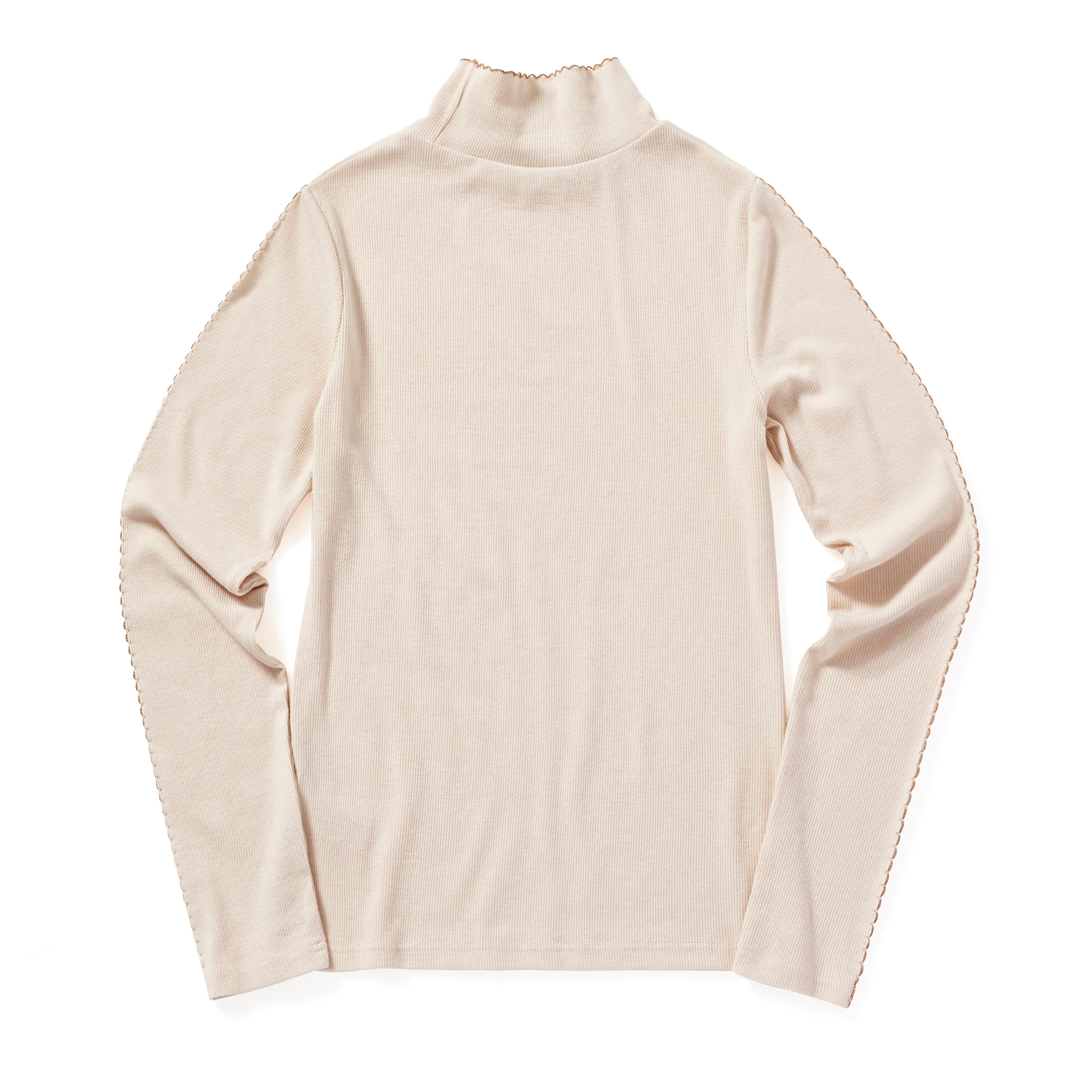 PICOT STITCH RIBBED TURTLENECK T-SHIRT_LIGHT BEIGE