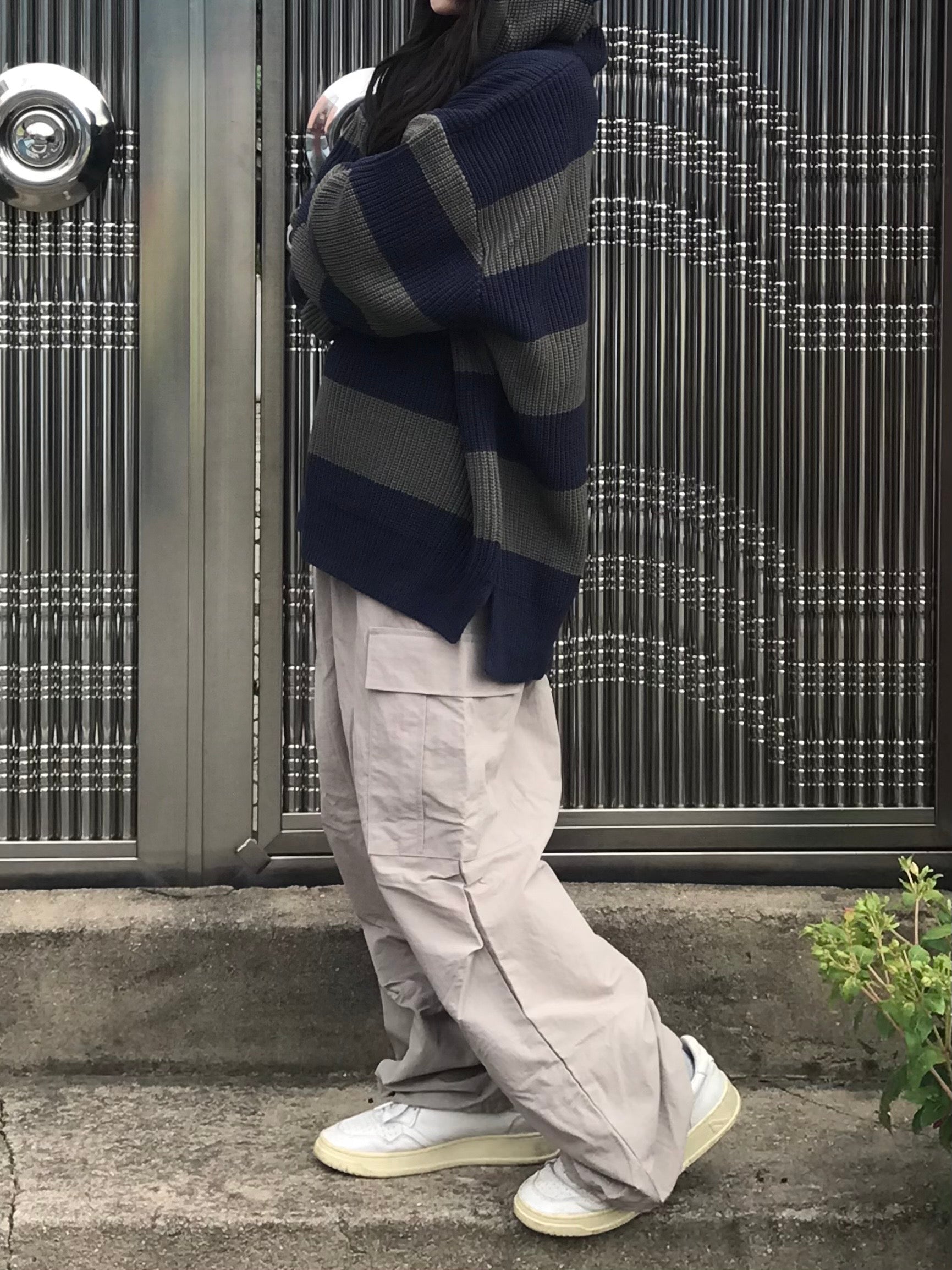 Farmer stripe knit hood