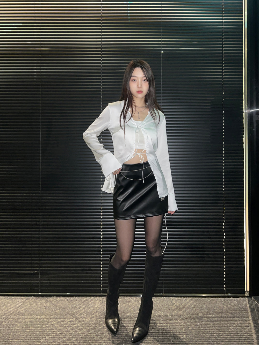 Matte leather chain mini skirts (2 Color)