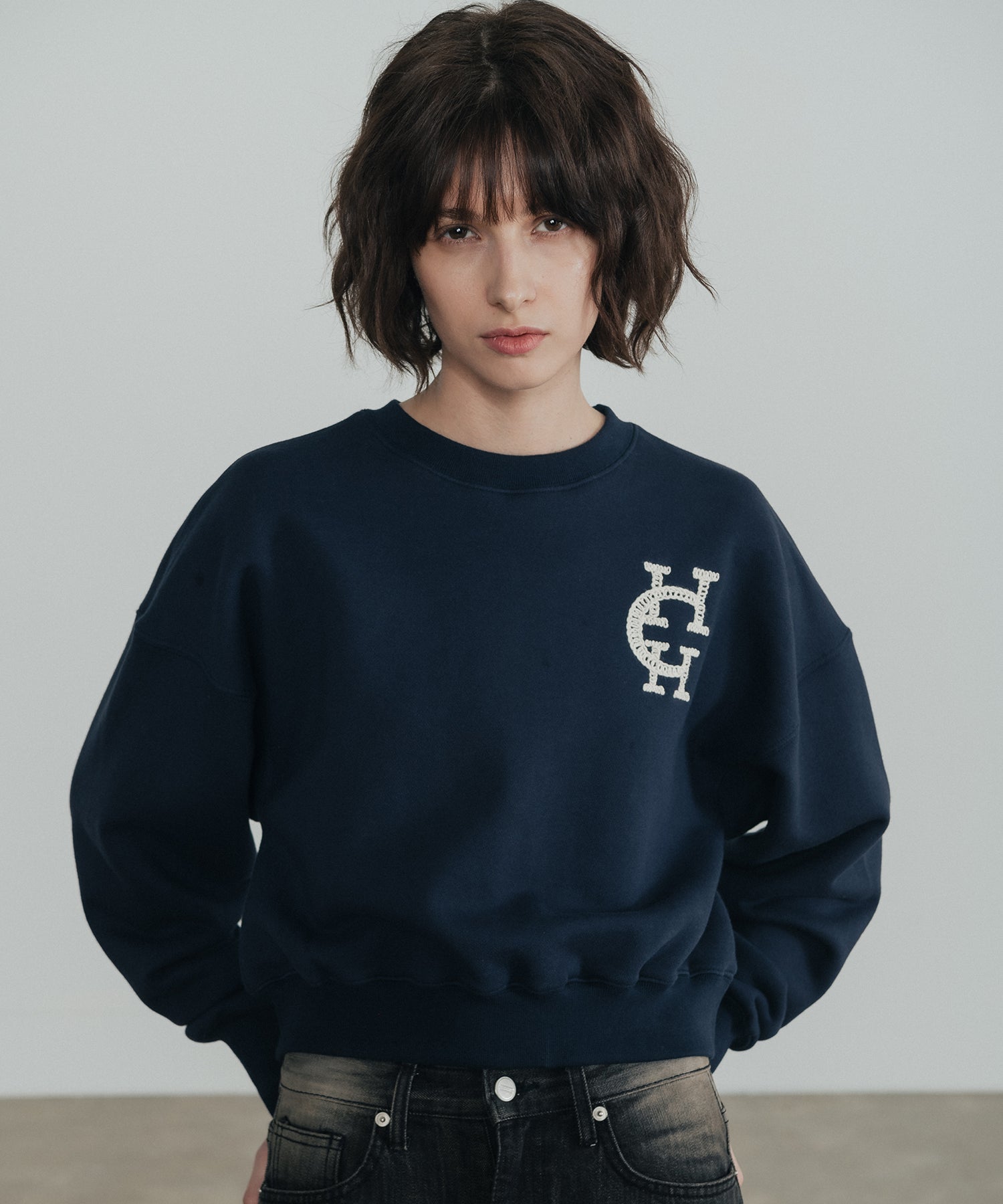 Classic Symbol Logo Crop Sweatshirt_Navy