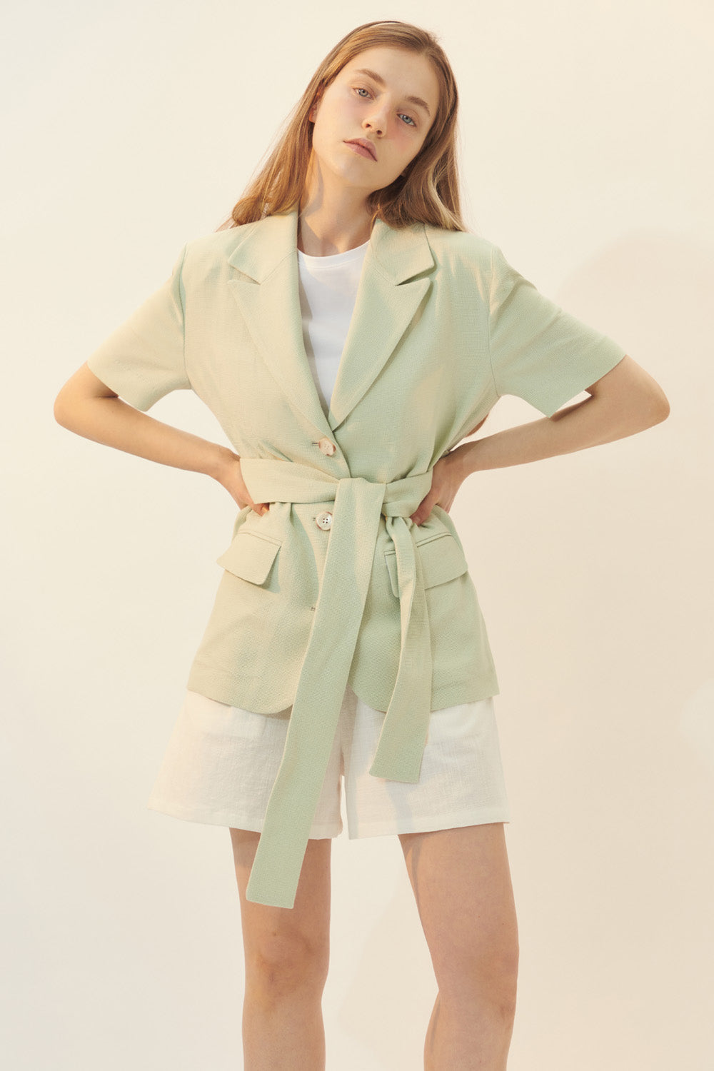 [BREEZE] Half Sleeve Linen Jacket_MINT (CTD1)