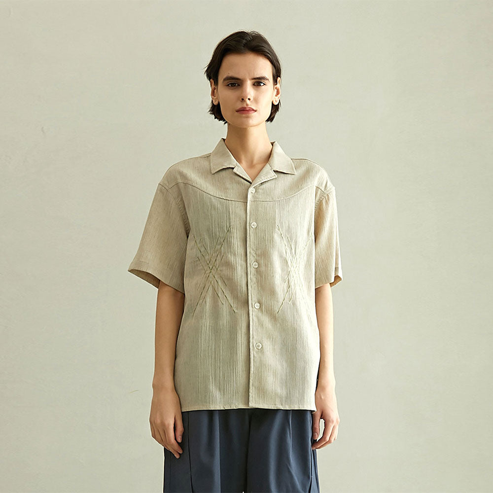 WESTERN LINEN HALF SLEEVE SHIRT (BEIGE)