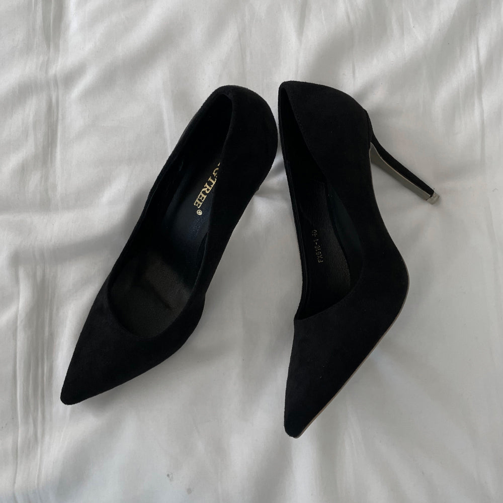 Classic Suede Stiletto High Heels (Black)