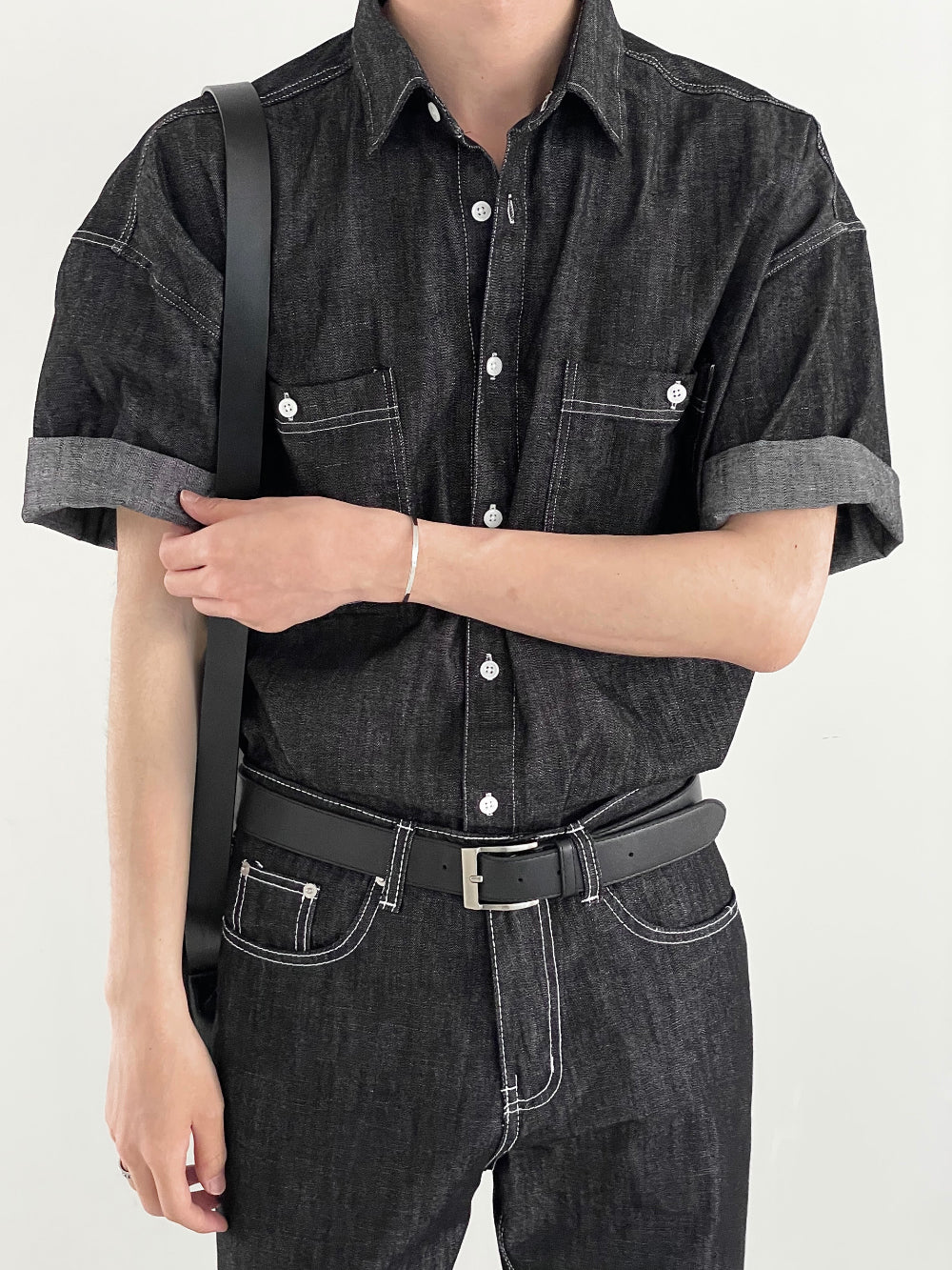 Modern denim set up half shirts