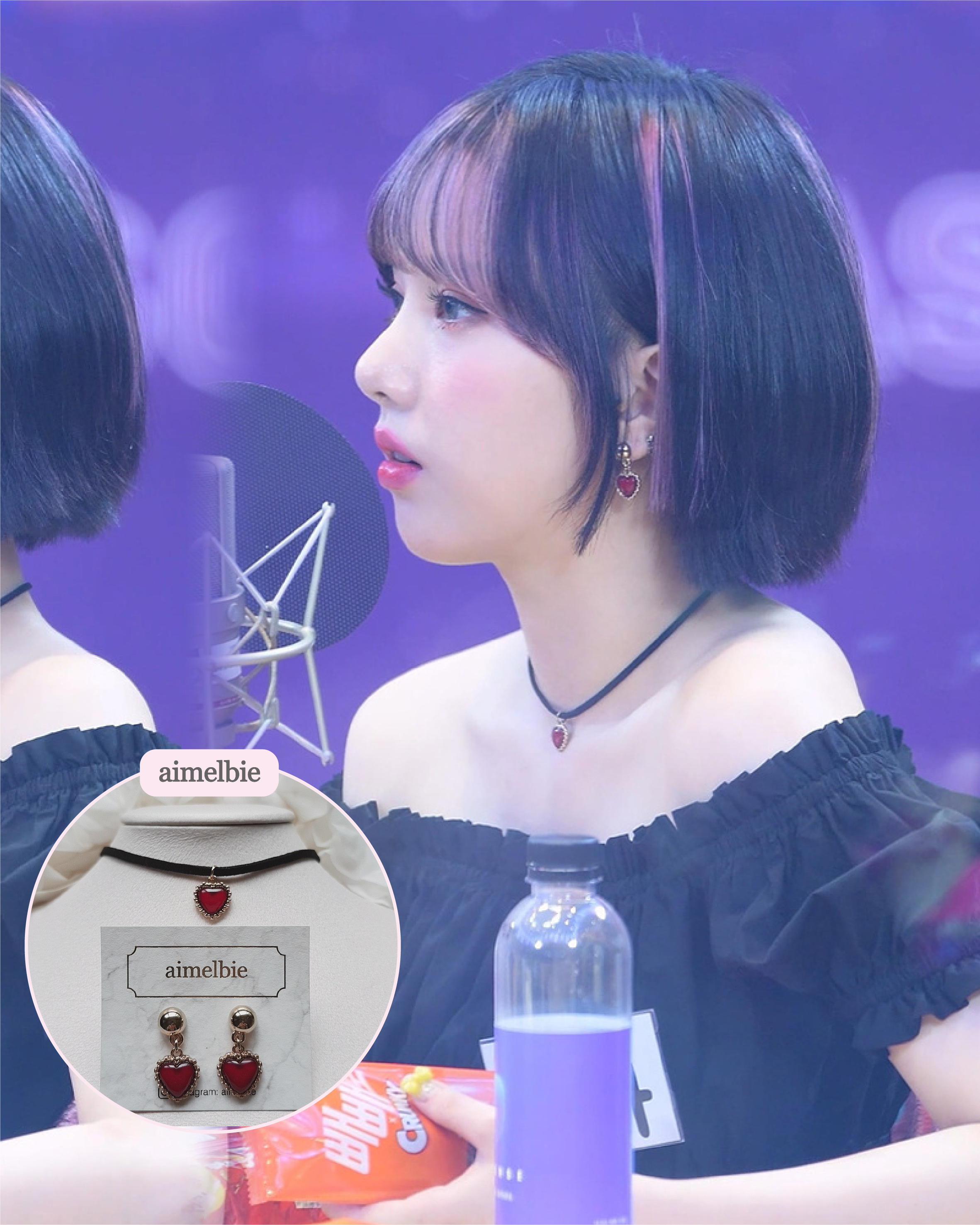  Burgundy Heart Earrings and Choker Set (Twice Dahyun, VIVIZ Eunha, Kep1er Dayeon, Choi Yena Choker)