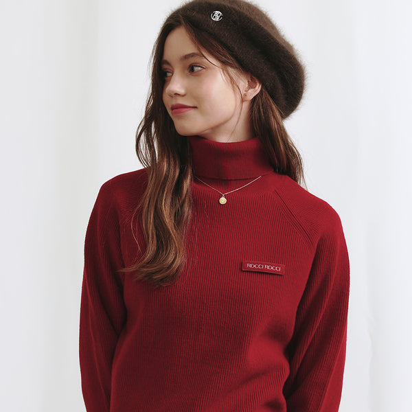 Turtle Neck Crop Knit Top [RED]