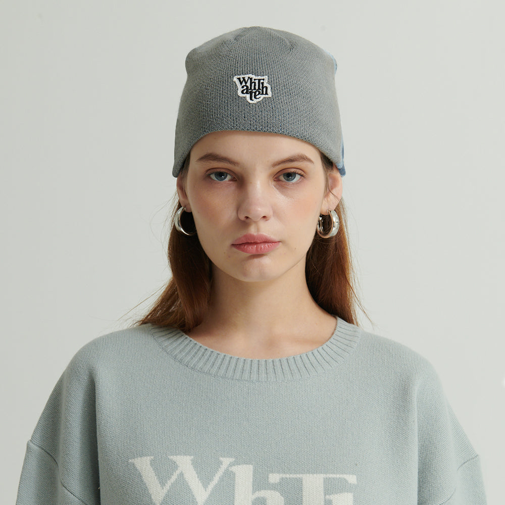 WHATTHE Logo Stripe Beanie Grey