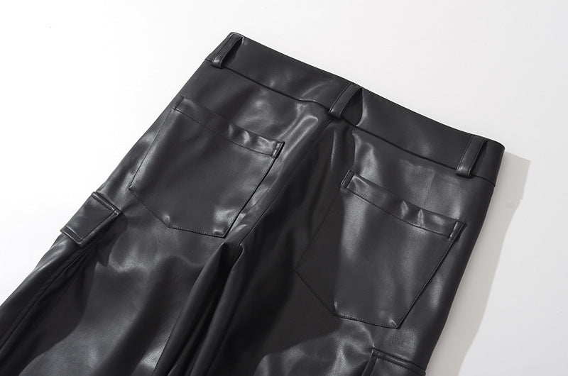 Leather Pocket Cargo Wide Pants