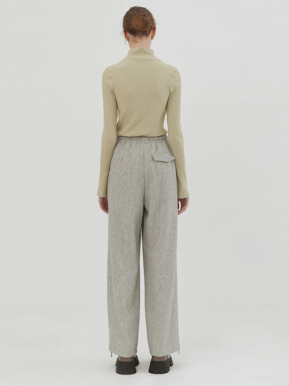 WOOL WIDE STRING PANT - MELANGE