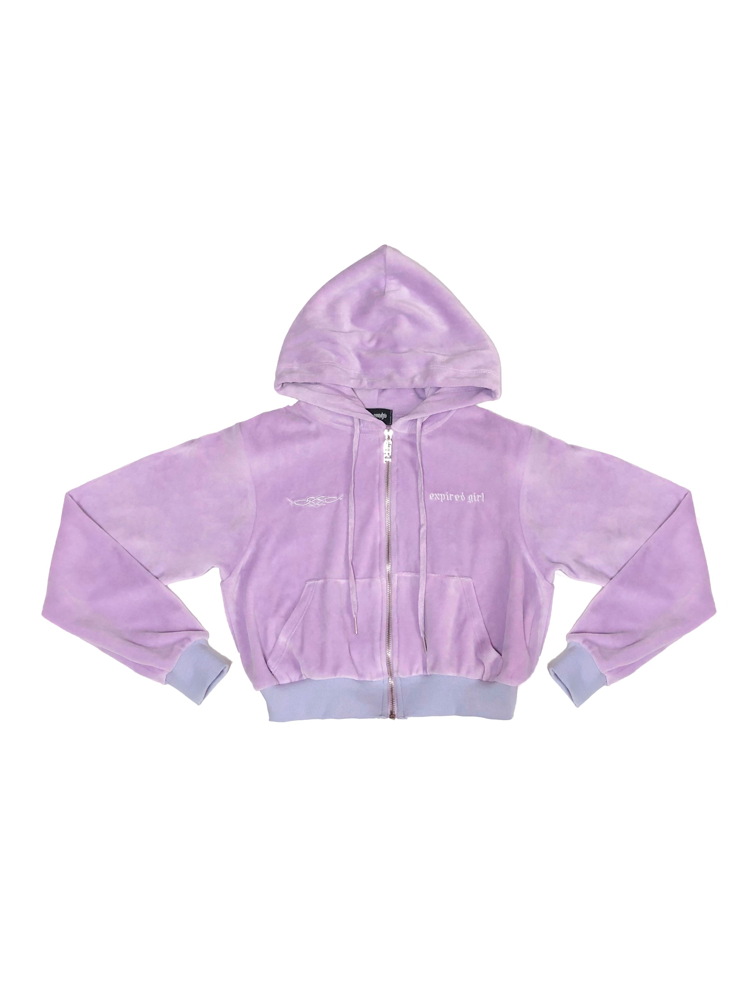 cropped velvet zip up hoodie