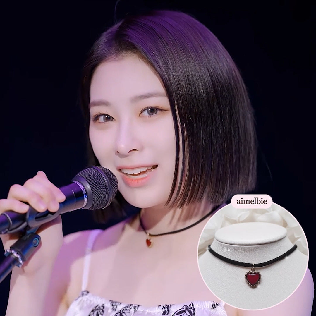  Burgundy Heart Earrings and Choker Set (Twice Dahyun, VIVIZ Eunha, Kep1er Dayeon, Choi Yena Choker)