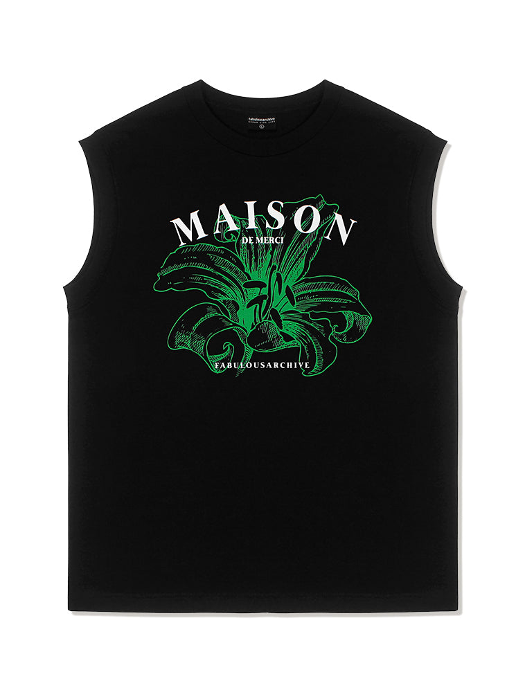 UNISEX Overfit Single MAISON Printing Sleeveless Top Black(FCB2TS300M)