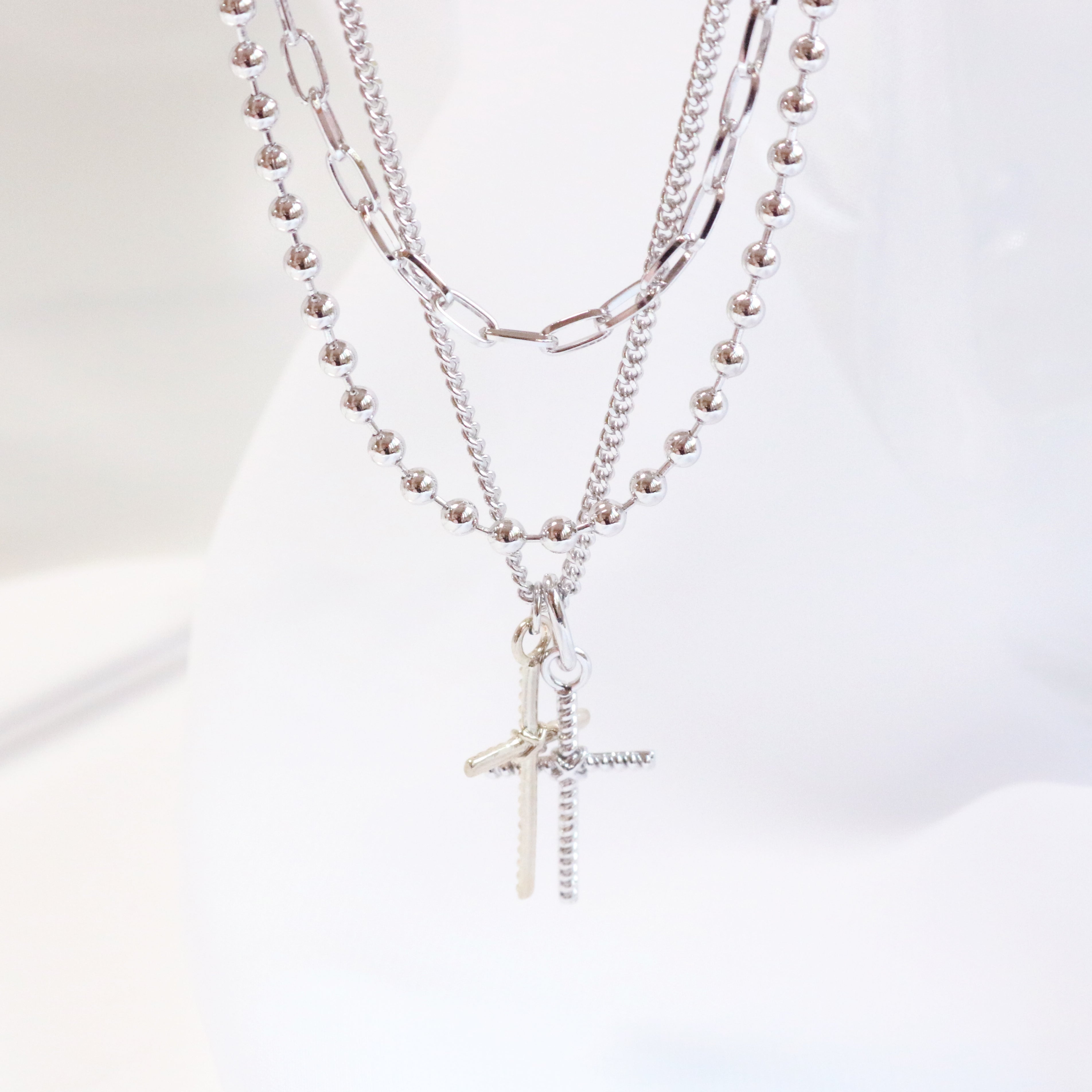 Double cross layered necklace