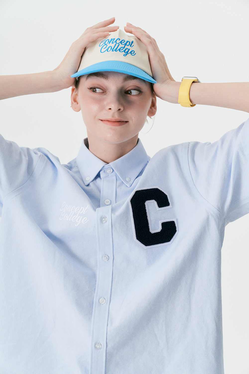 C Patch Short-Sleeved Unisex Sky blue Oxford Shirt