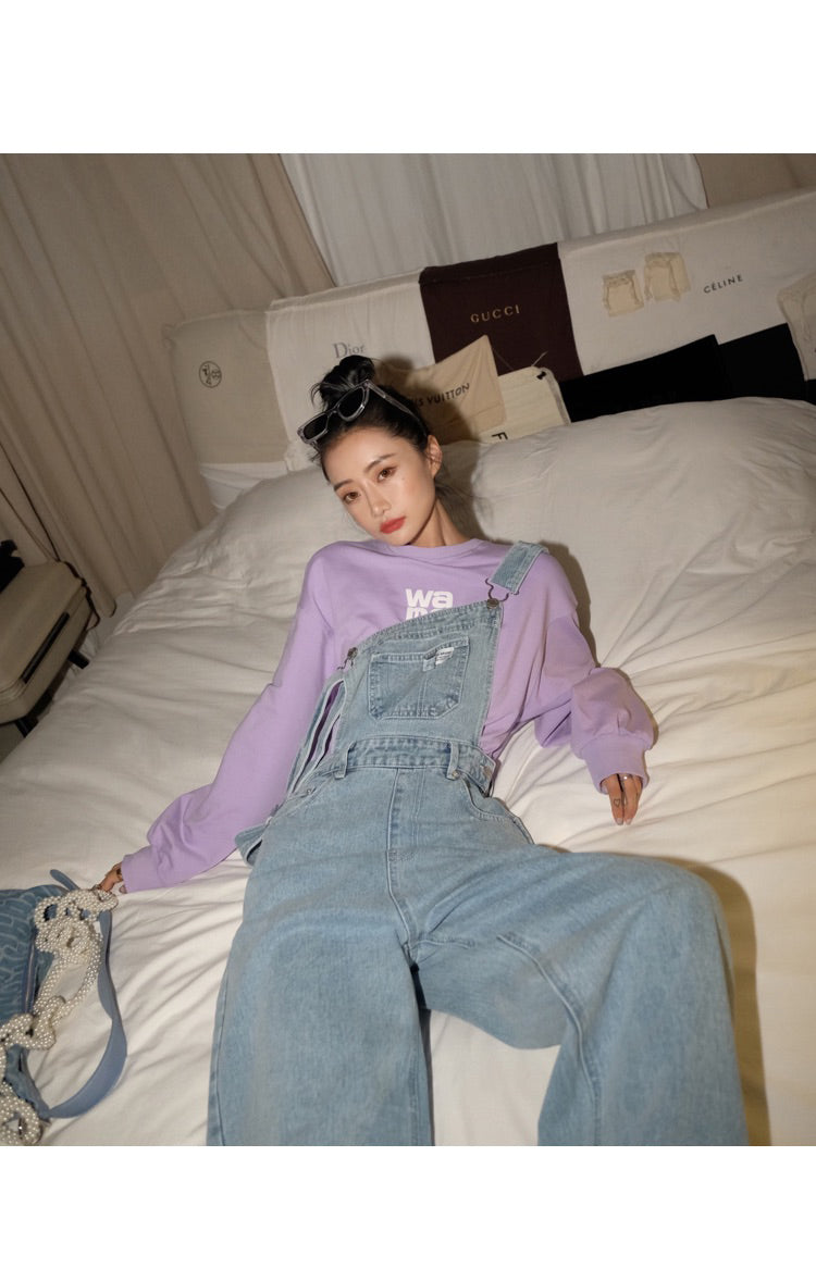 light blue denim overall pants