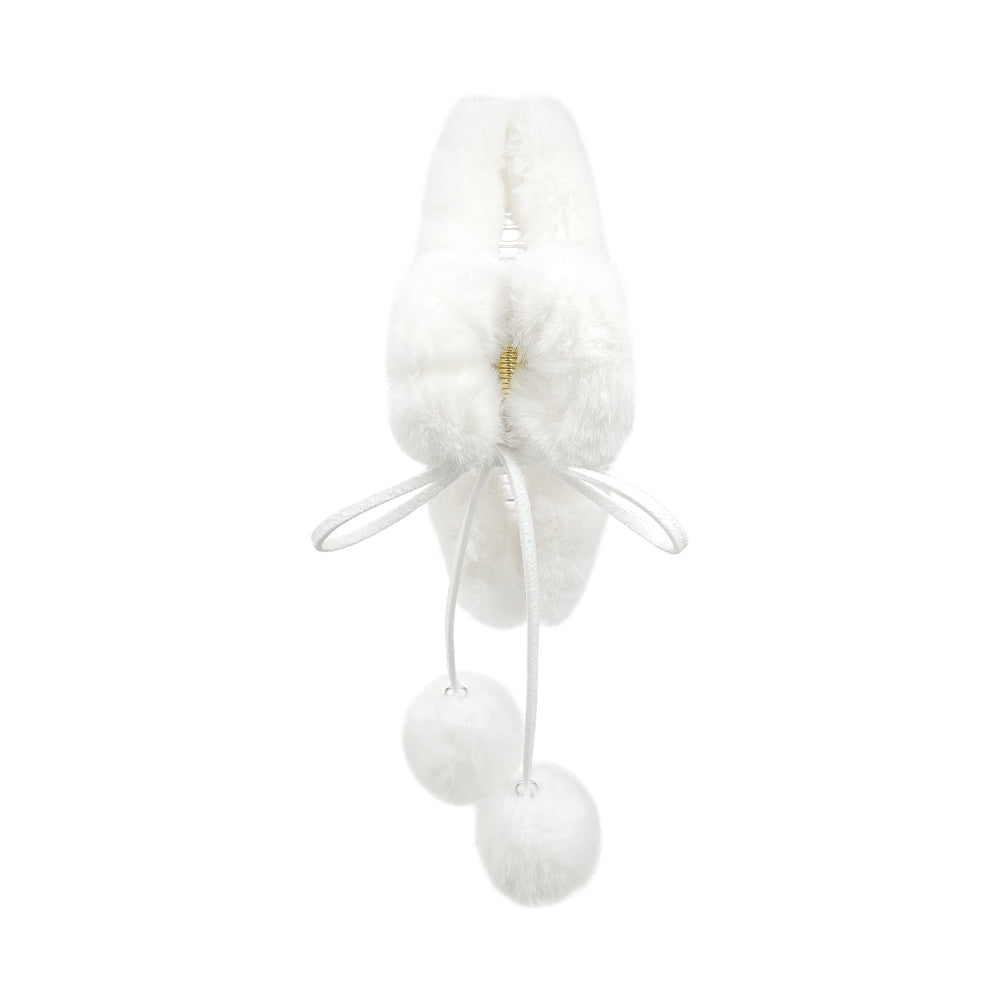 Pompom Fur Hair Clip _ White