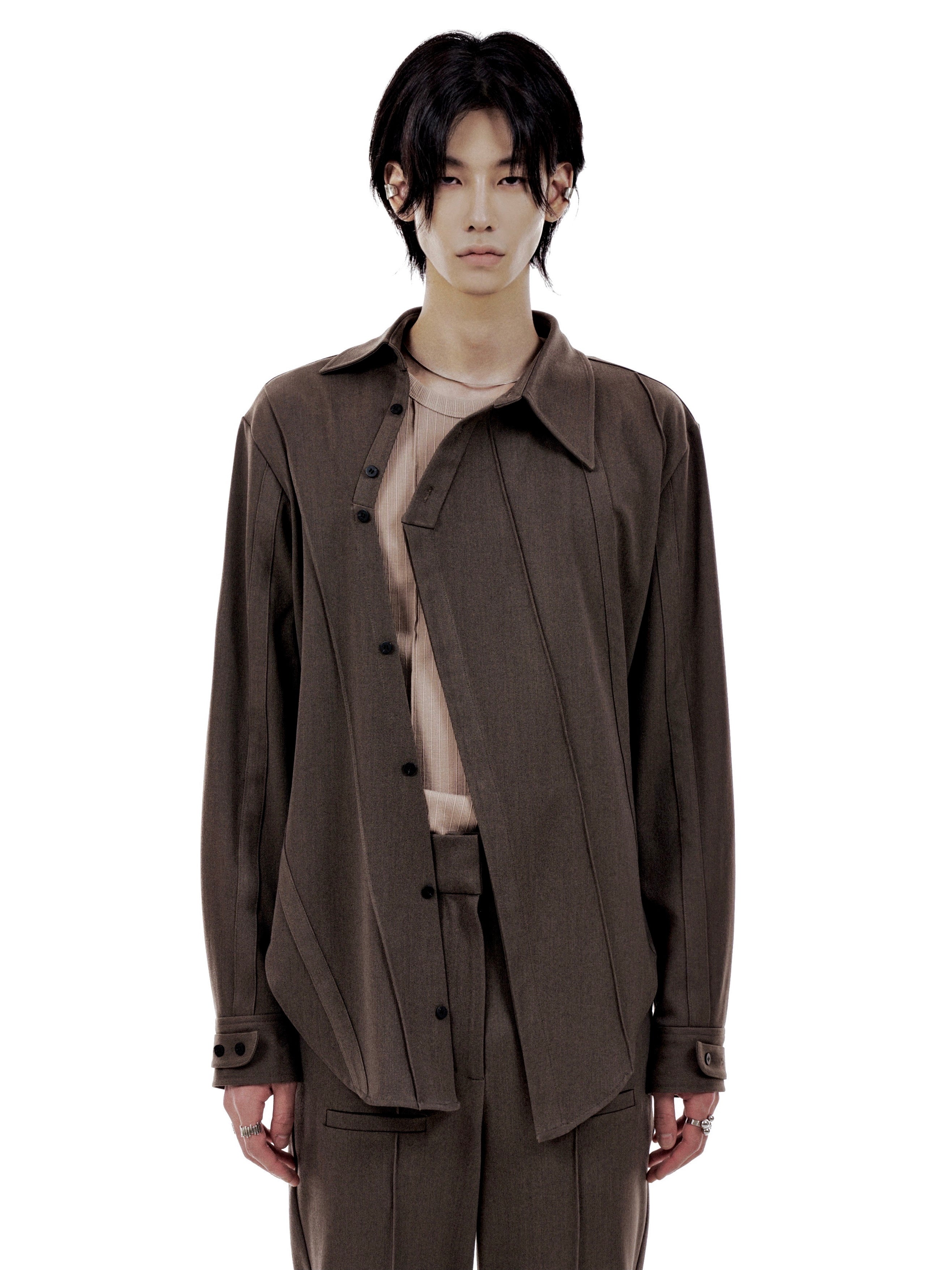 UNBALANCED BUTTON STRAP SHIRT