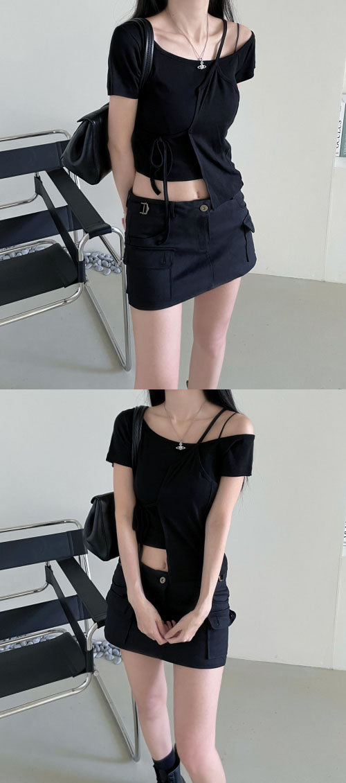 cargo low waist mini skirt (2color)