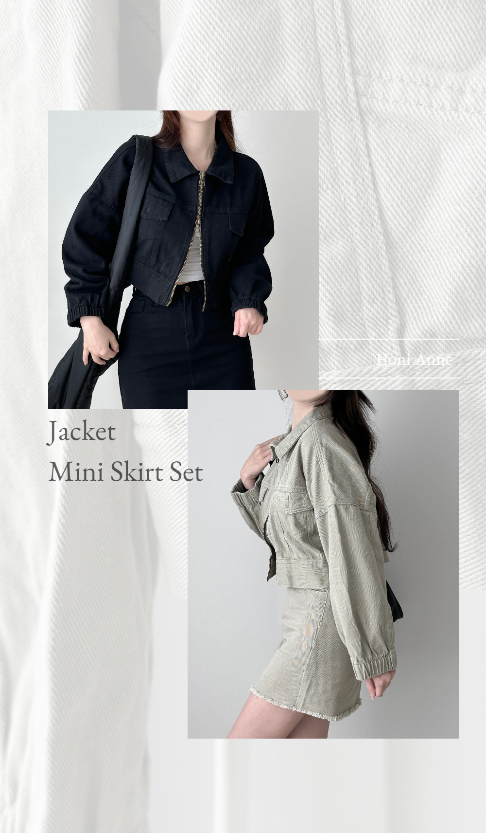 (SET) Lotty Crop Jacket Mini Skirt Two Piece