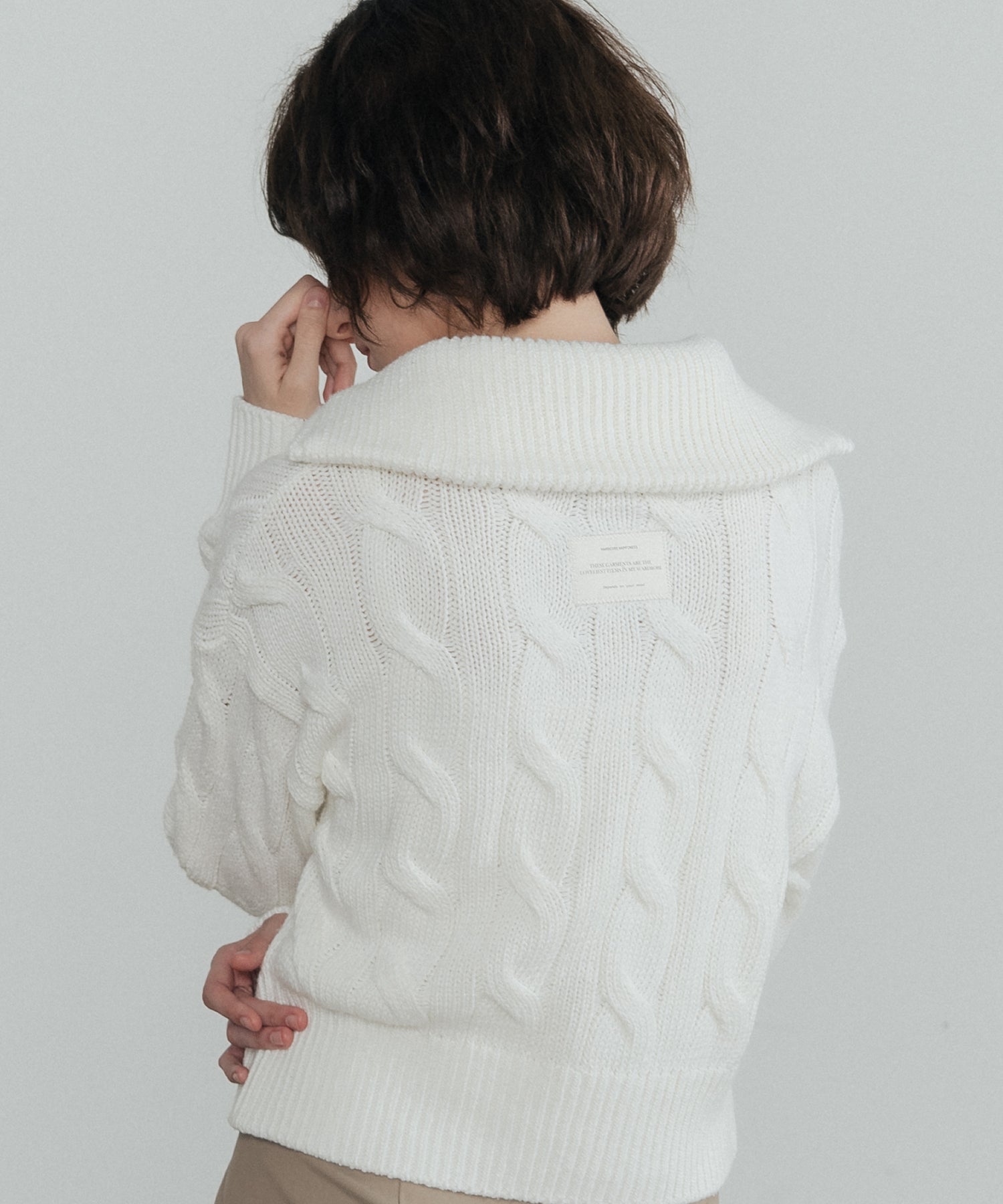 Patch cable two-way zip-up cardigan_ivory