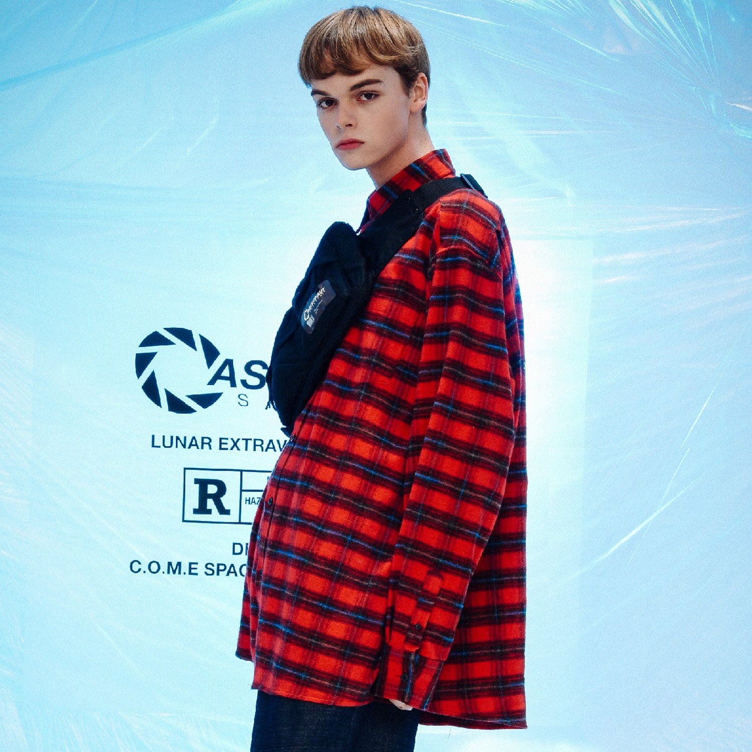 オーバーサイズシャツ[UNISEX] Oversized Drawstring Checked Shirt (RED)