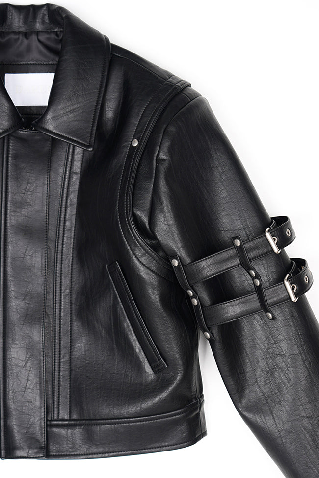 SLEEVE 2BELTED LEATHER JACKET