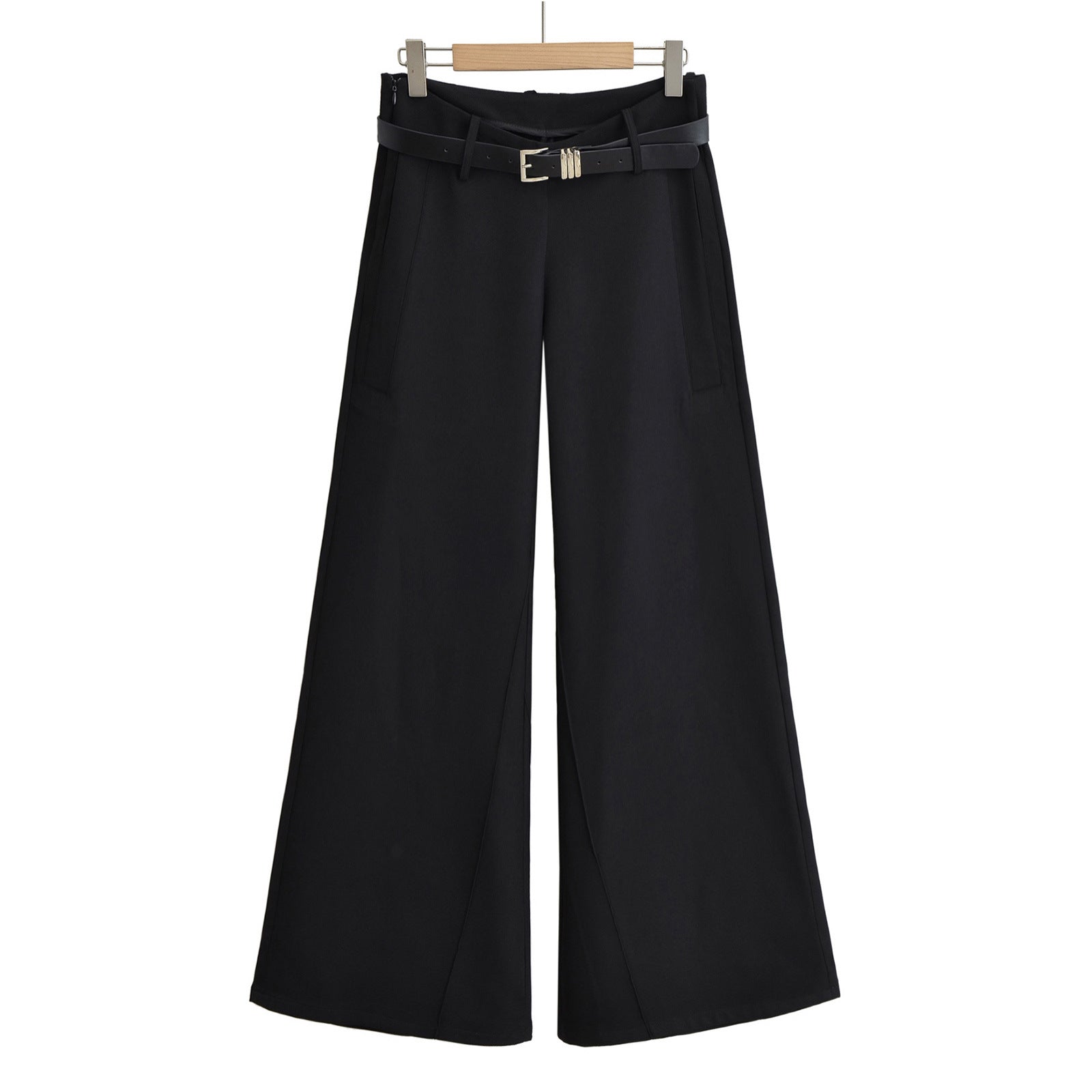 Belted semi bootcut slacks