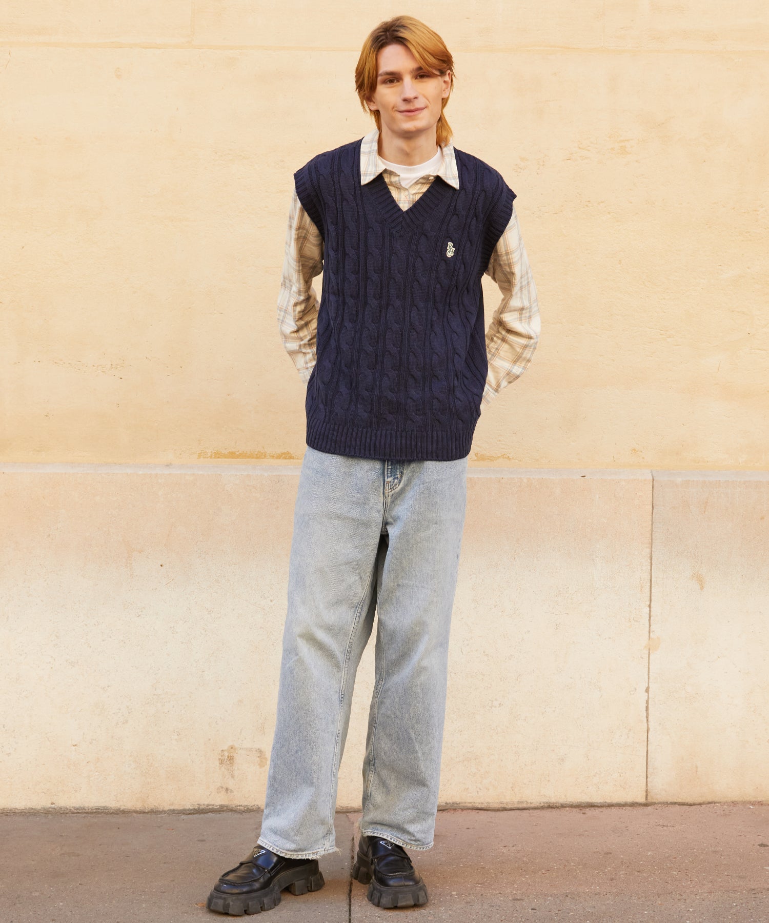 RCH mark oversize knit vest navy