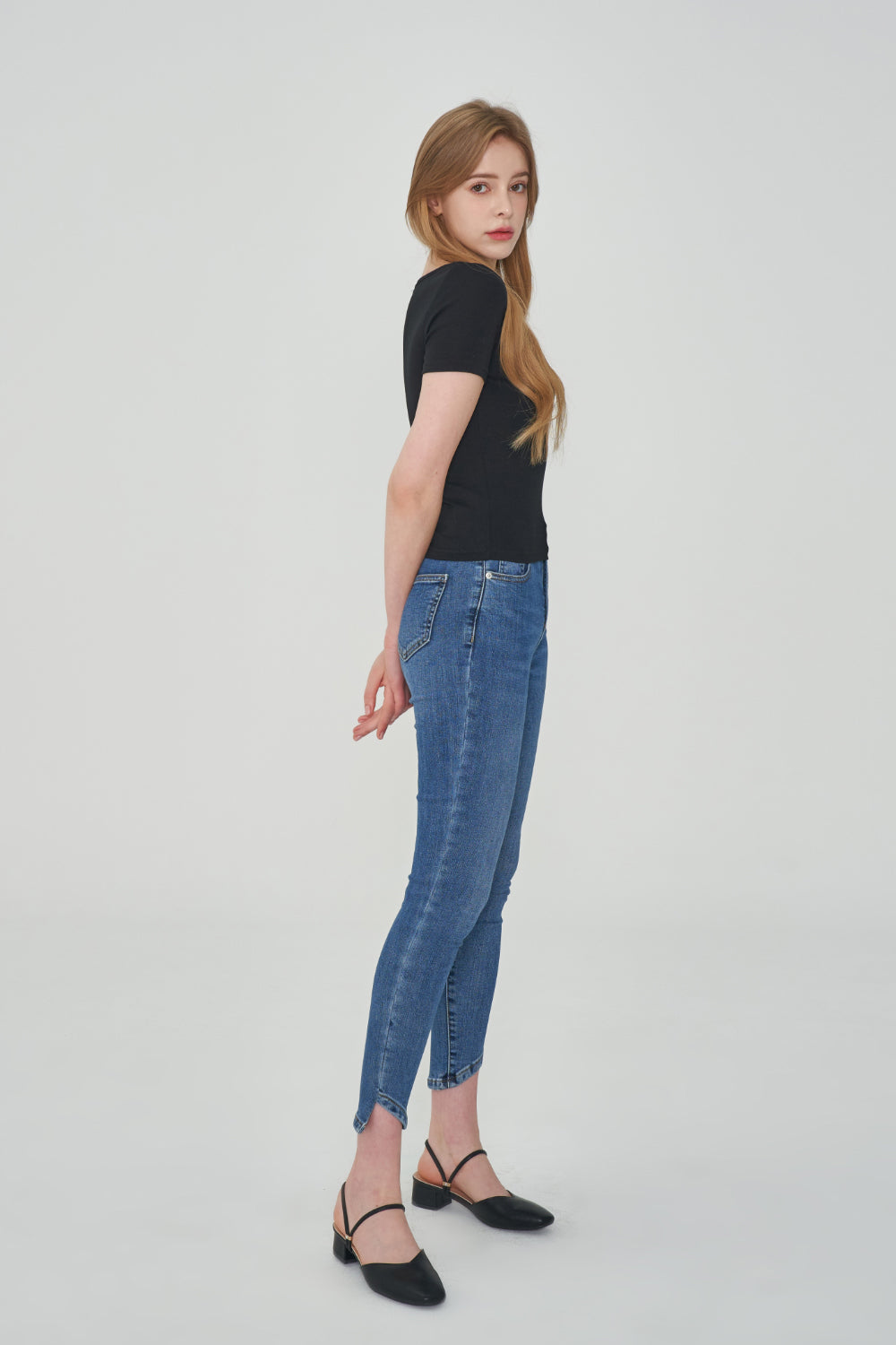 SPANDEX SLIT HEM SKINNY JEAN [6878]