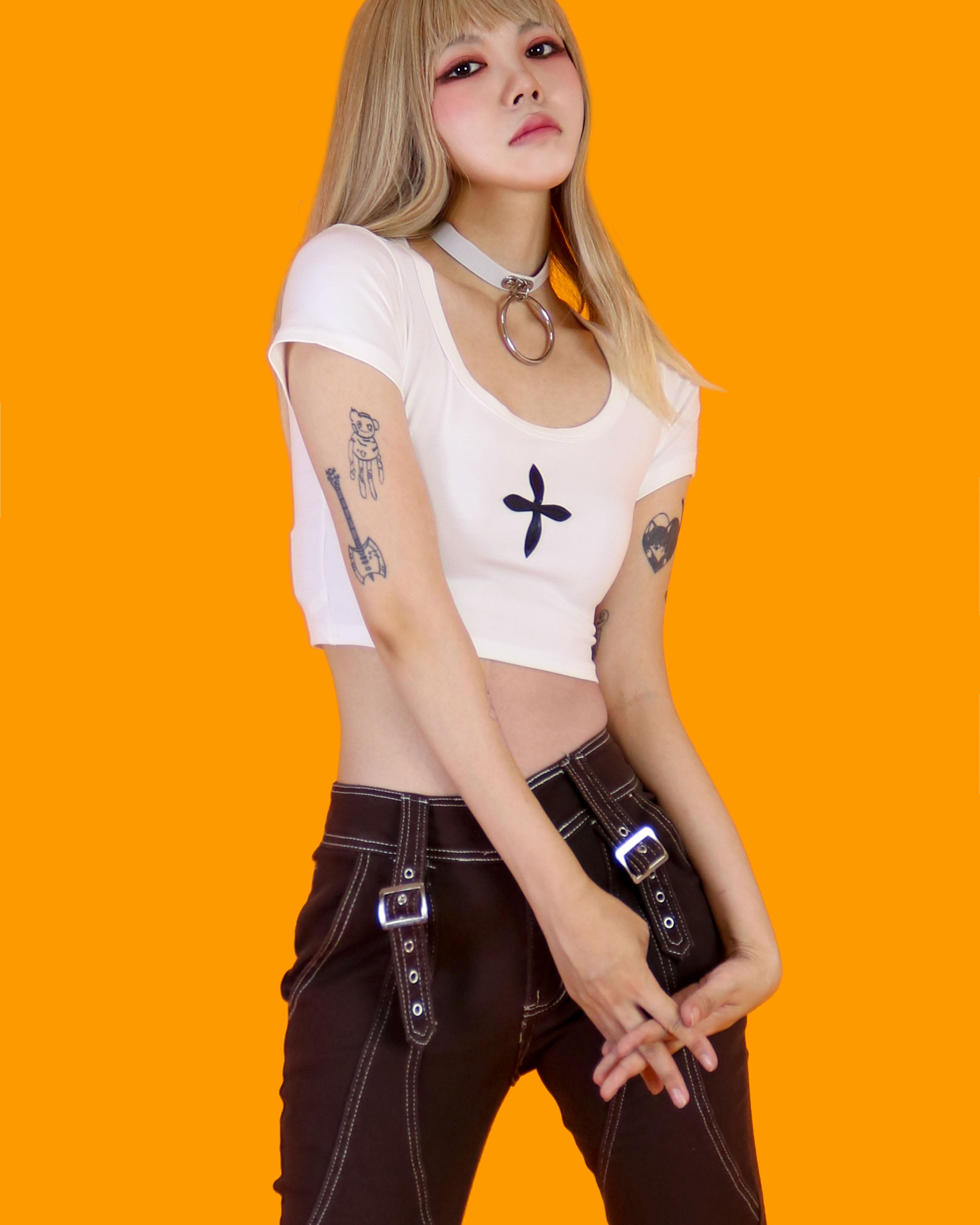 cross crop tight T (2 color)