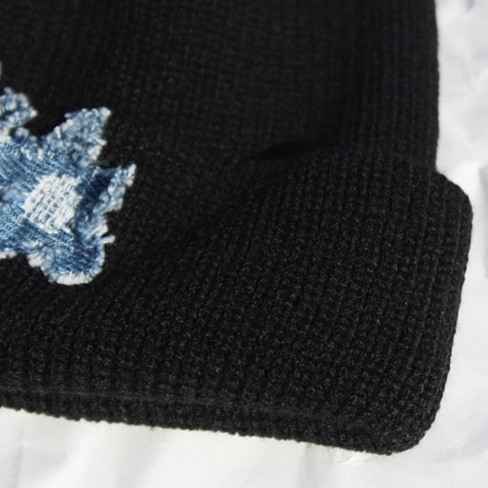 denim flower watch cap (black)