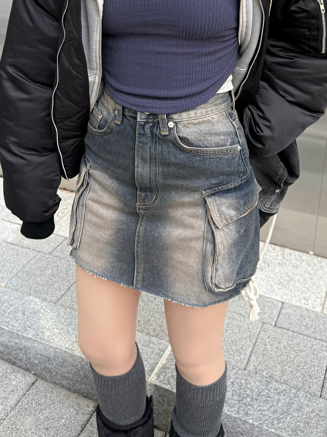 406 washed cargo skirt