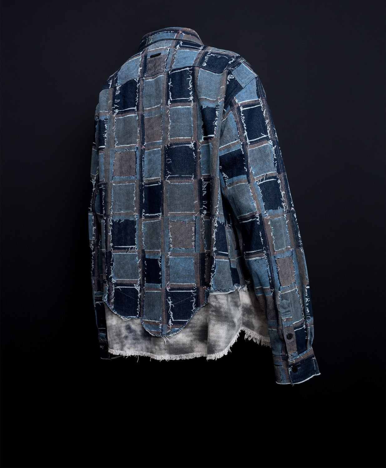 BBD Classic Logo Patchwork Pattern Layered Denim Shirt (Blue)