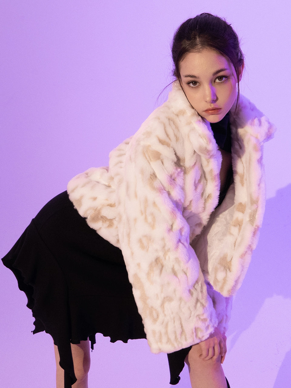 Leopard Crop Fur Jacket (WHITE)