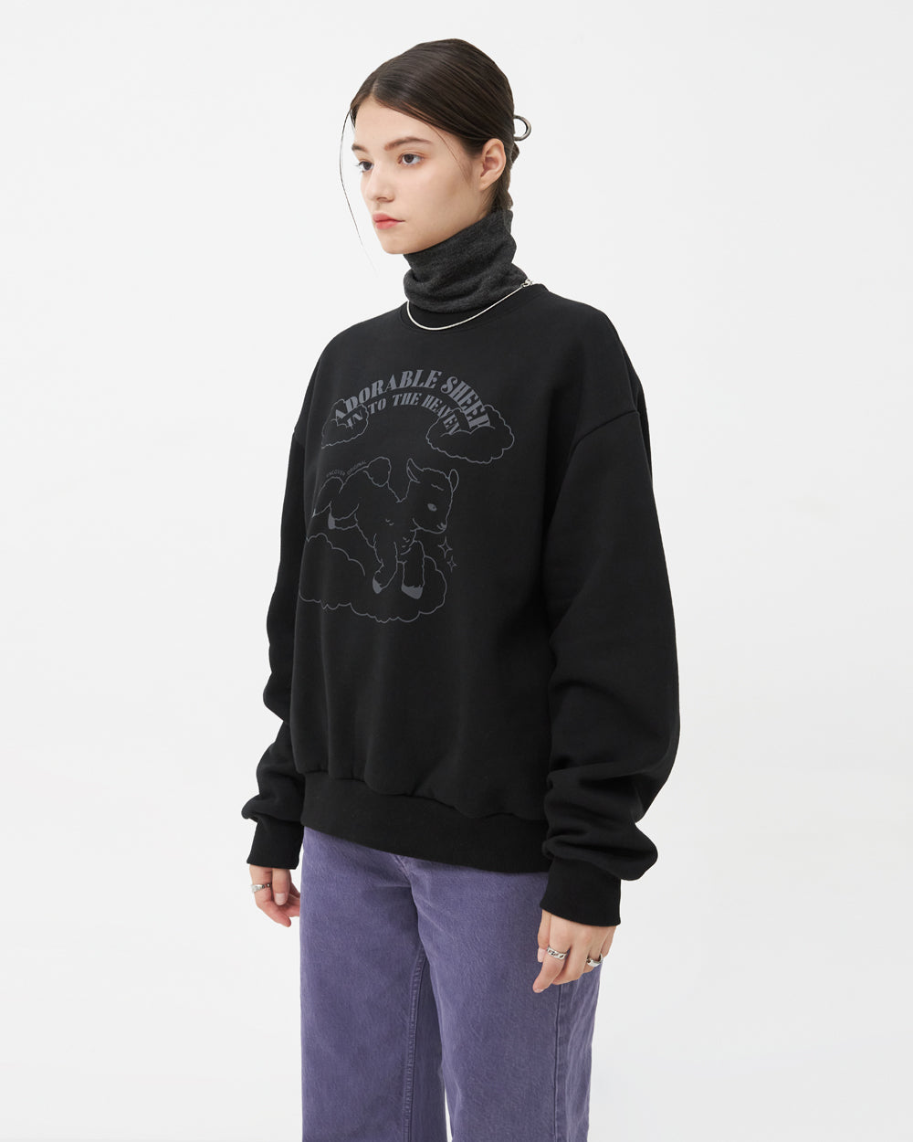 ADORABLE SHEEP SWEATSHIRT-BLACK