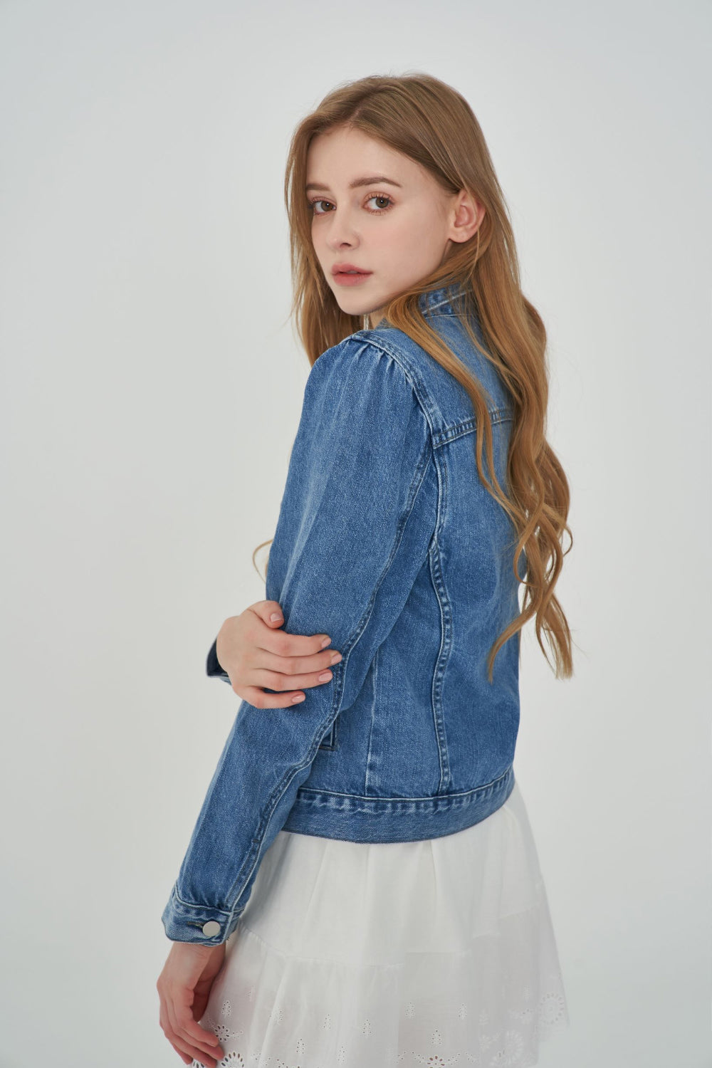 WORN PINTUCK MID BLUE DENIM JACKET [6076]