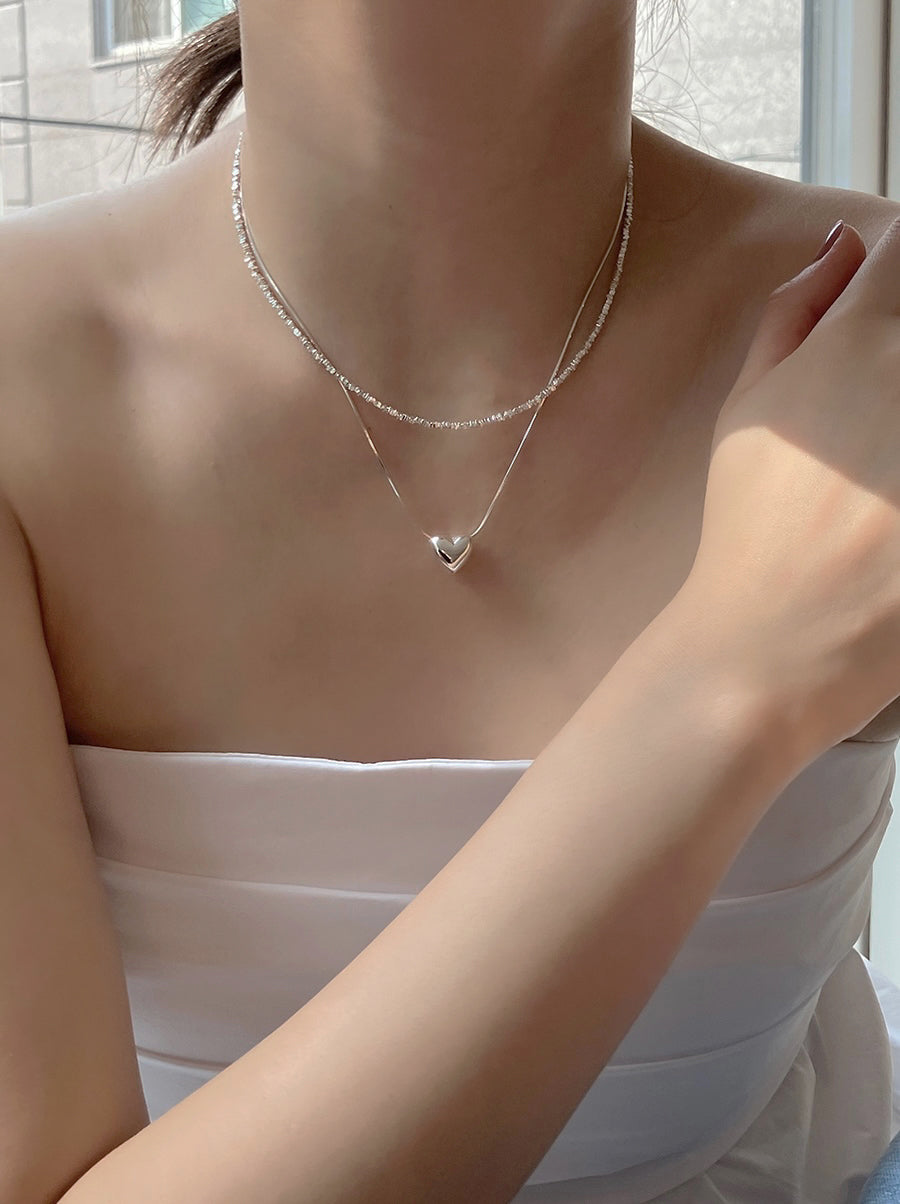 [92.5silver] silky heart necklace