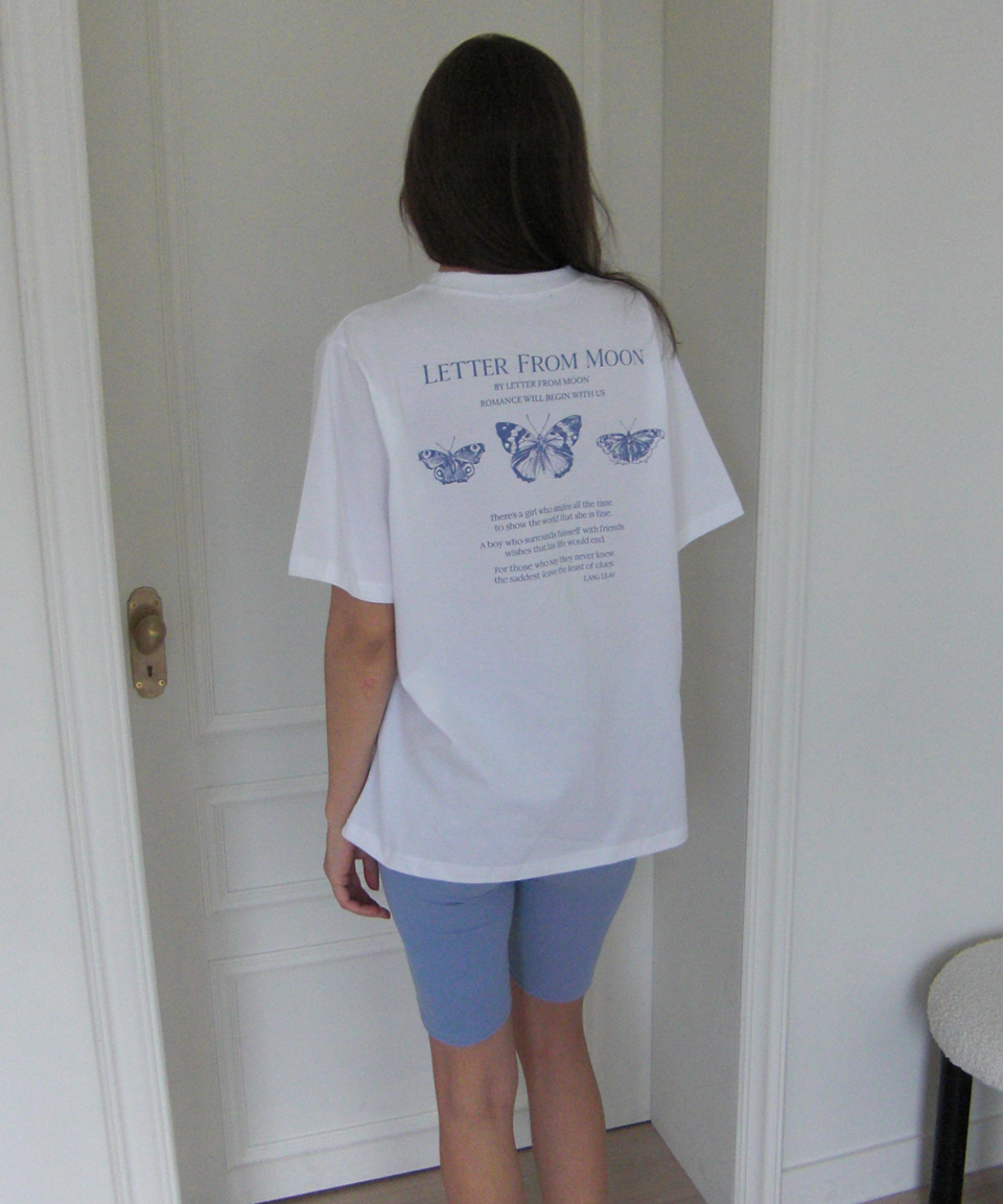 Triple Butterfly Over-fit Short Sleeve T-shirts ( White & Blue )