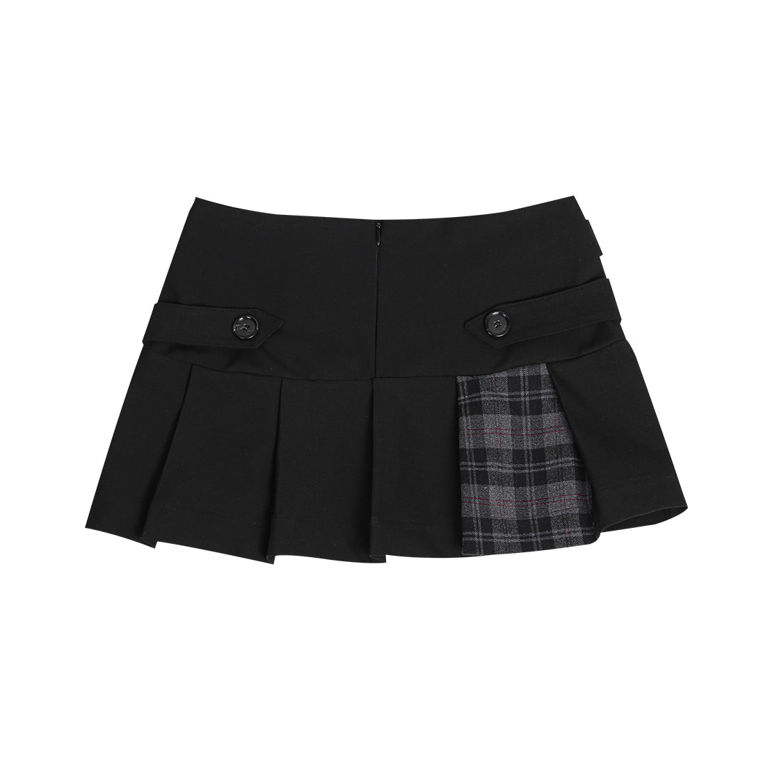 BELTED CHECK PLEATS SKIRT #BLACK