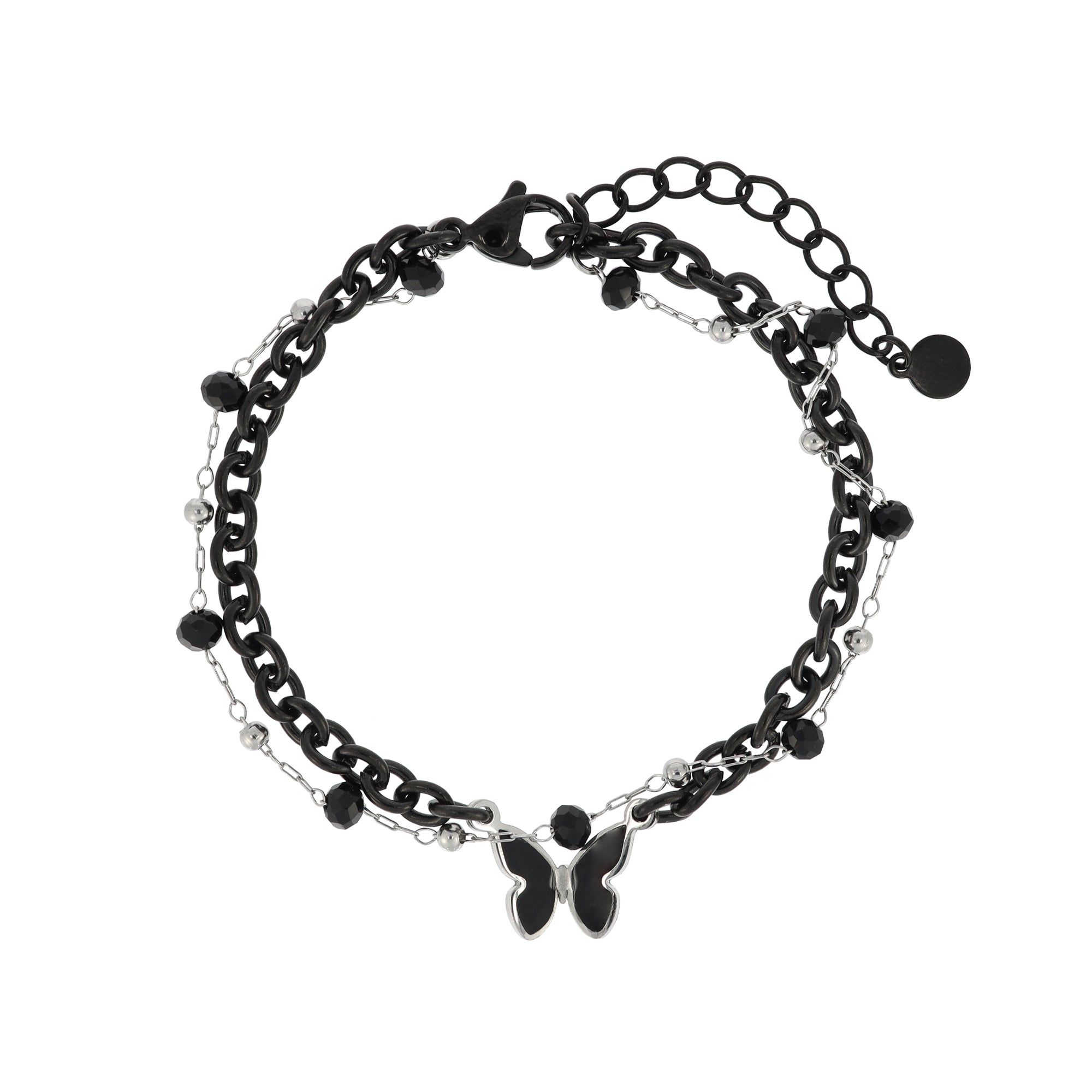 Black Butterfly Beads Layered Bracelet