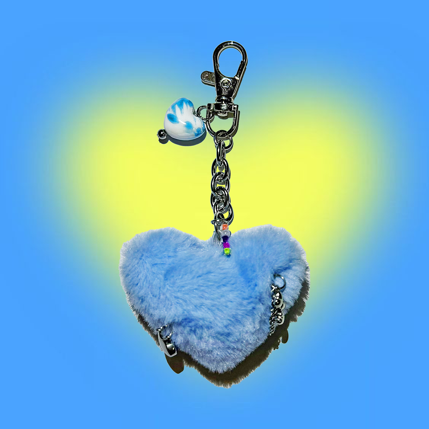 Blue heart fur keychain