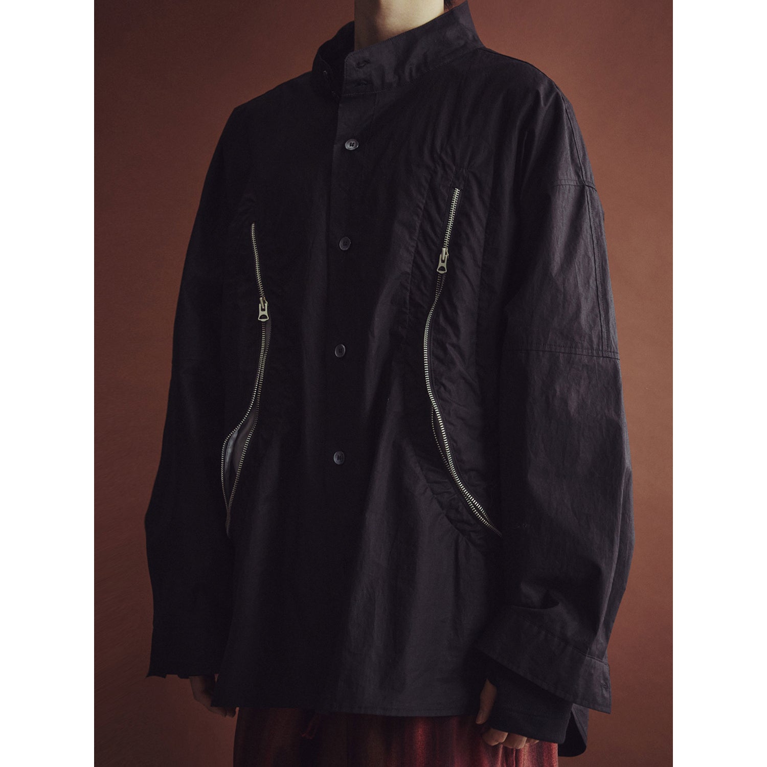 REXION CURVED ZIP-OVER SHIRT_BK