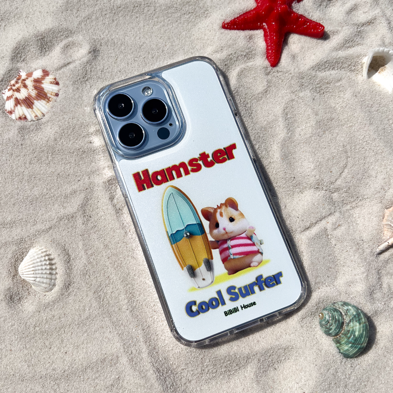 [transparent jelly hard] Cool Surfer Hamster (White) Phone Case