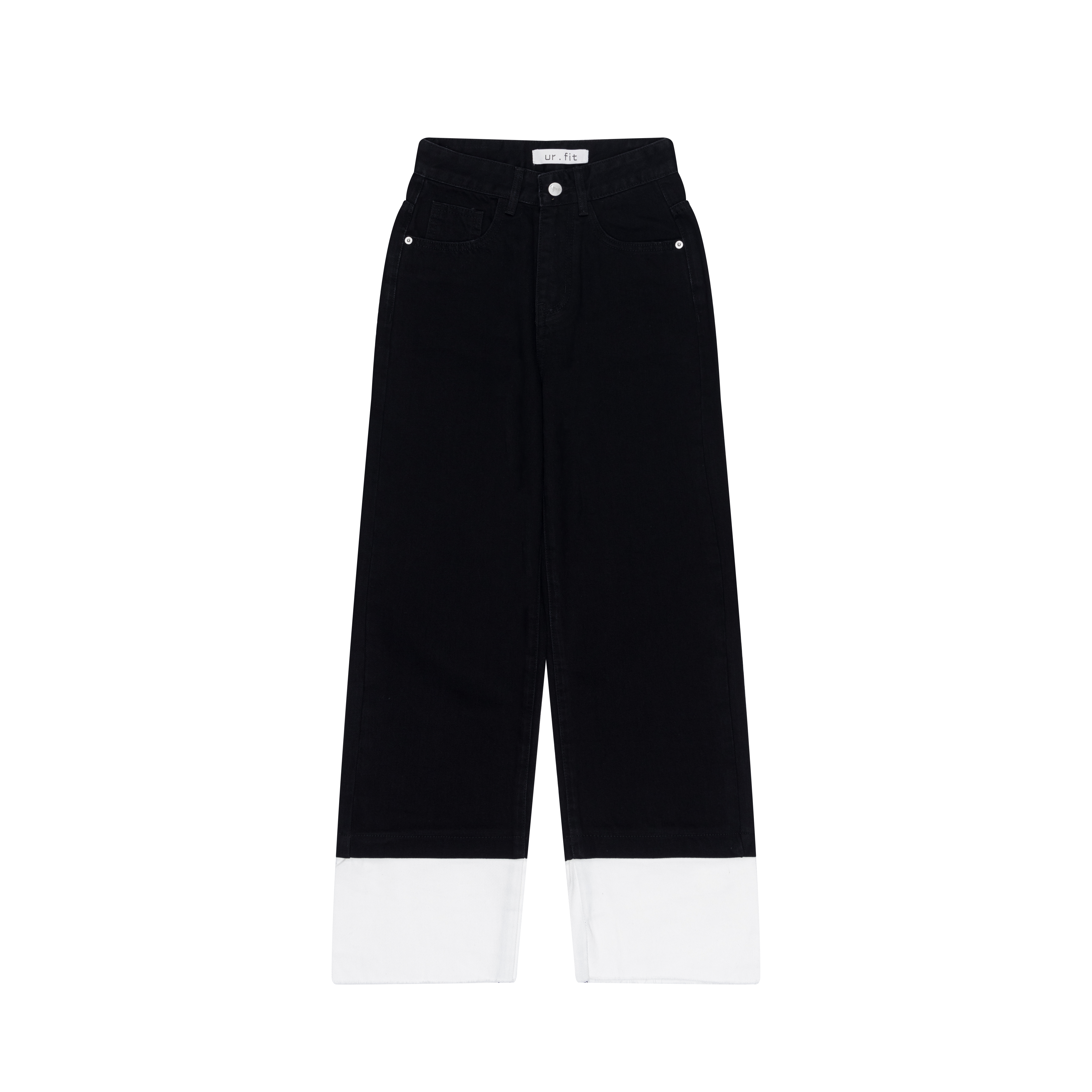 SEMI WIDE FIT BLACK+WHITE DENIM PANTS [17723]