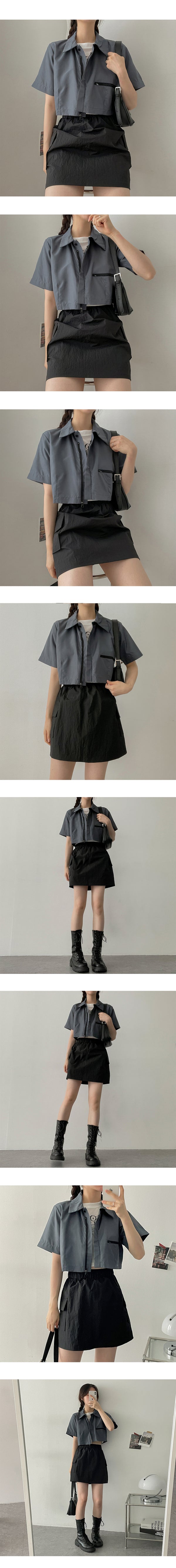 Russian collar cropped short-sleeved jacket